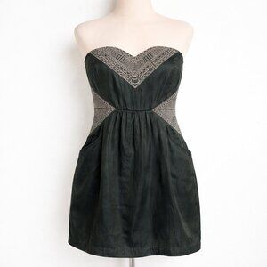 Ecote Strapless Embroidered Mini Dress M | Sweetheart Neck, smocked back